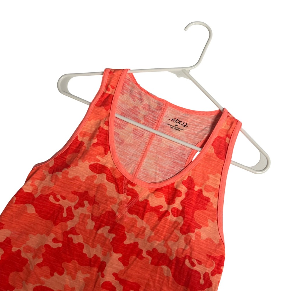 BCG Tank Top Cotton Blend Orange Camo Print Racerback Athletic Sporty